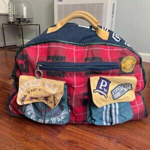 RARE VINTAGE Pink Victoria’s Secret Plaid Holiday Rolling Luggage Duffle Bag